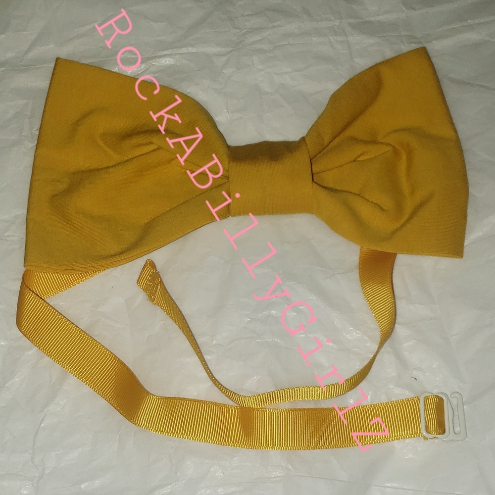 Tatyana 7.5" x 4" Yellow Pinup Detachable Big Bow Necktie Adjustable Hair Tie